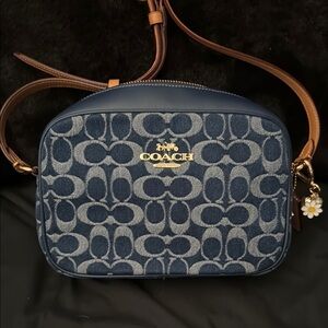 Coach Blue and Brown Crossbody Bag with Signature Monogram